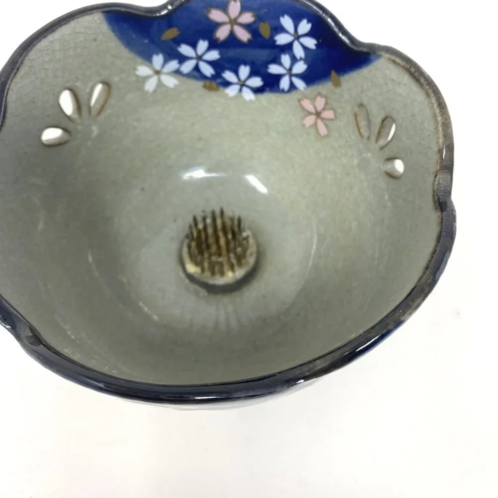 Vintage Arita Japanese Porcelain Flower Bud Pot Prongs Tealight Candle